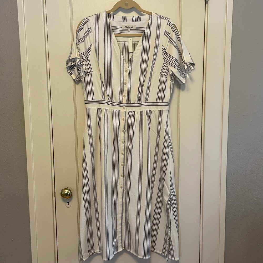Madewell White and Blue Striped Midi Dress